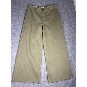 Oat New York Womens 32 Pants Olive Green Wide Leg High Rise Stretch Cotton Blend